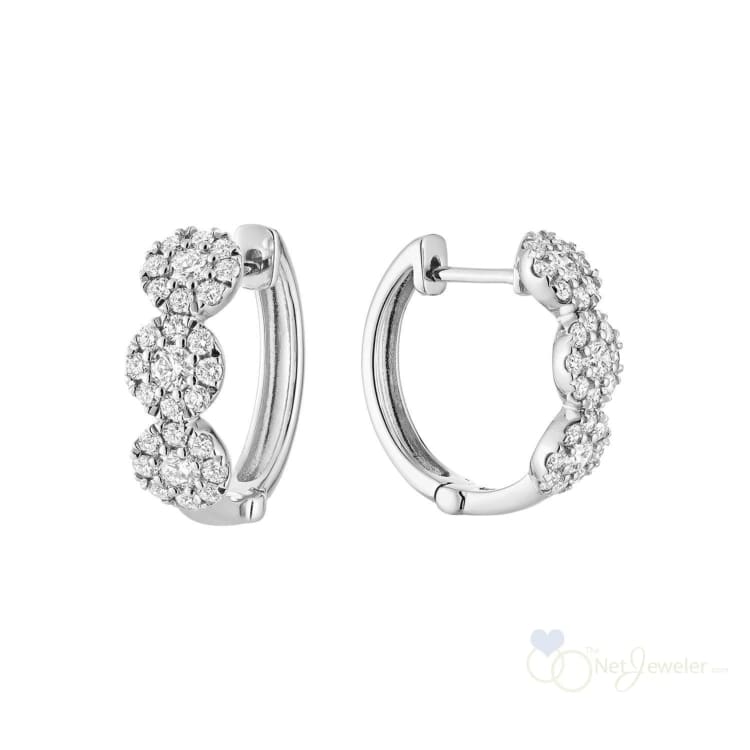 Triple Halo Diamond Huggie Earrings - White Gold / 0.72CTDI - Earrings