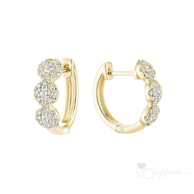 Triple Halo Diamond Huggie Earrings - Yellow Gold / 0.47CTDI - Earrings