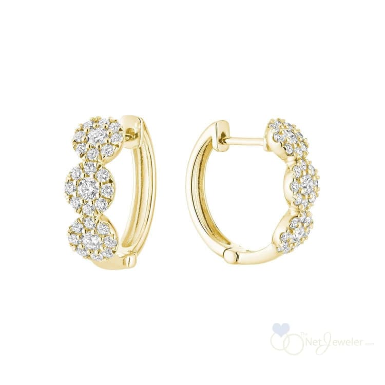 Triple Halo Diamond Huggie Earrings - Yellow Gold / 0.72CTDI - Earrings