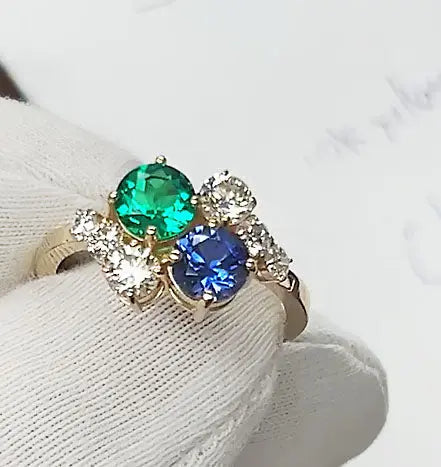 Round Emerald and Sapphire Cluster Ring - Thenetjeweler