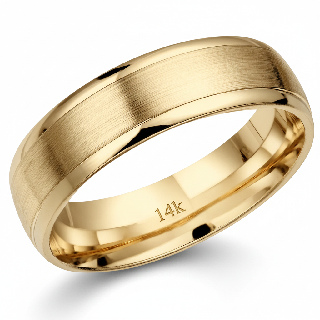 6mm Comfort-Fit 14K Yellow Gold Wedding Band with Brushed Center and Polished Beveled Edges