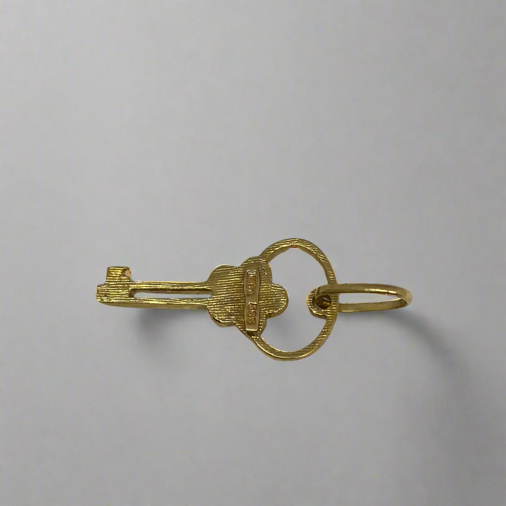 14K Yellow Gold Blue Enamel Flower Key Pendant - Thenetjeweler