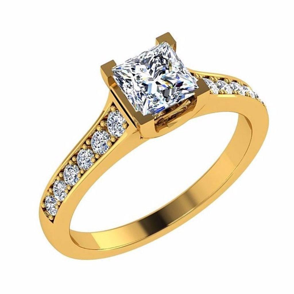 Princess Cut Diamond Engagement Ring with Side Stones 18K Gold - Thenetjeweler