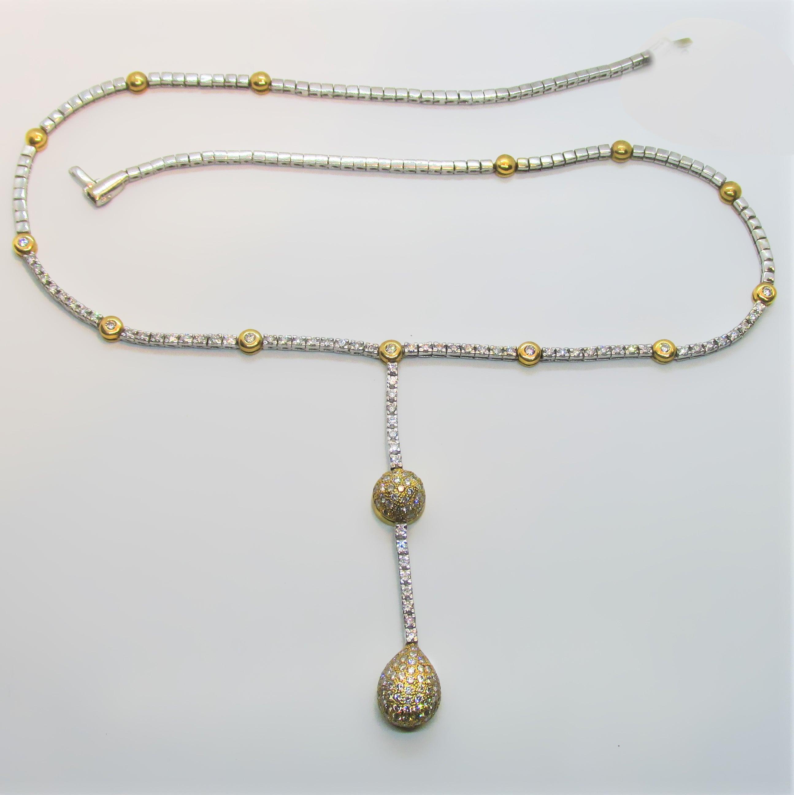 Two Tone Gold Diamond Drop Necklace - Thenetjeweler