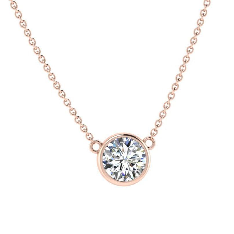 14K Rose Gold Bezel Lab-Grown Diamond Pendant - Thenetjeweler