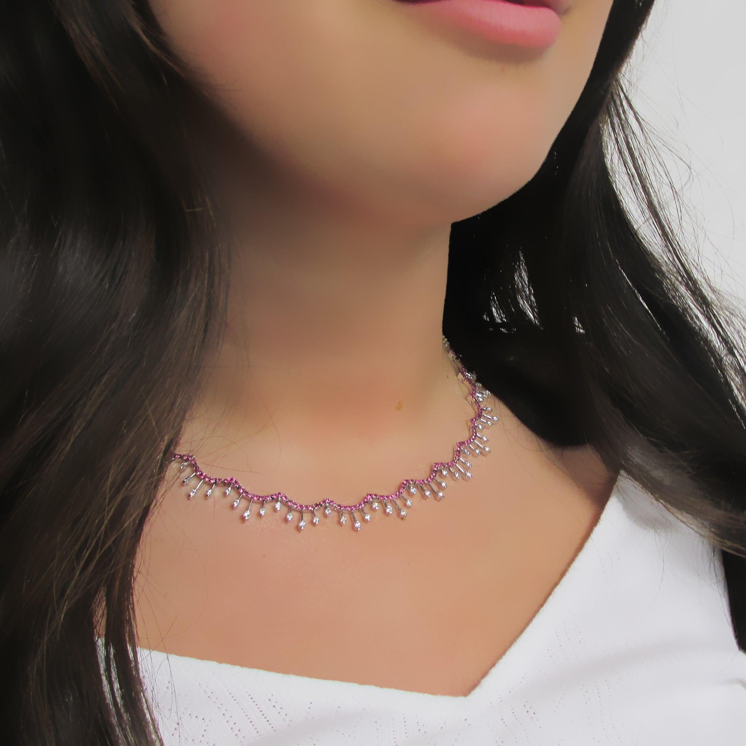 Diamond and Pink Sapphire Necklace - Thenetjeweler