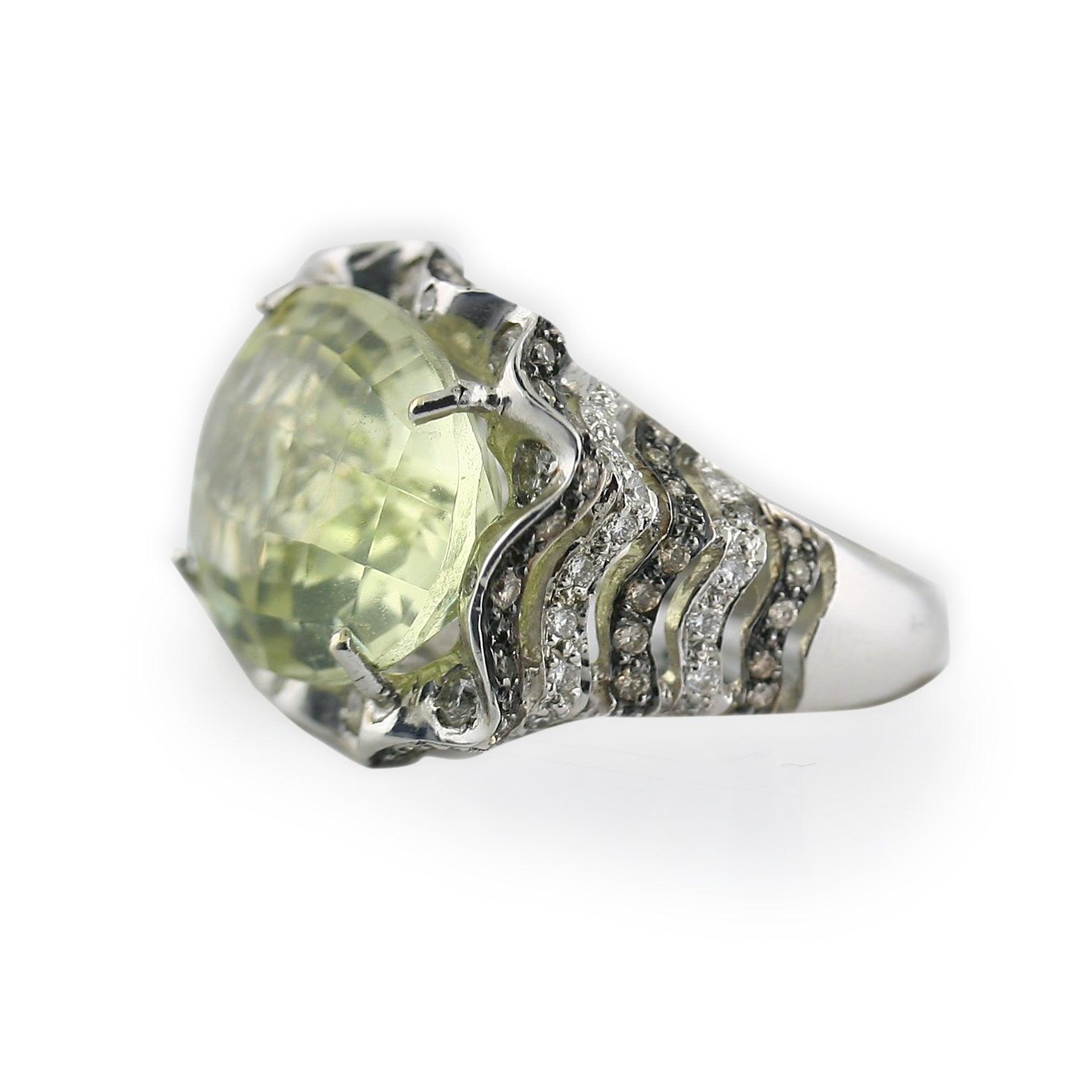 Prasiolite and Diamonds ring White Gold - Thenetjeweler