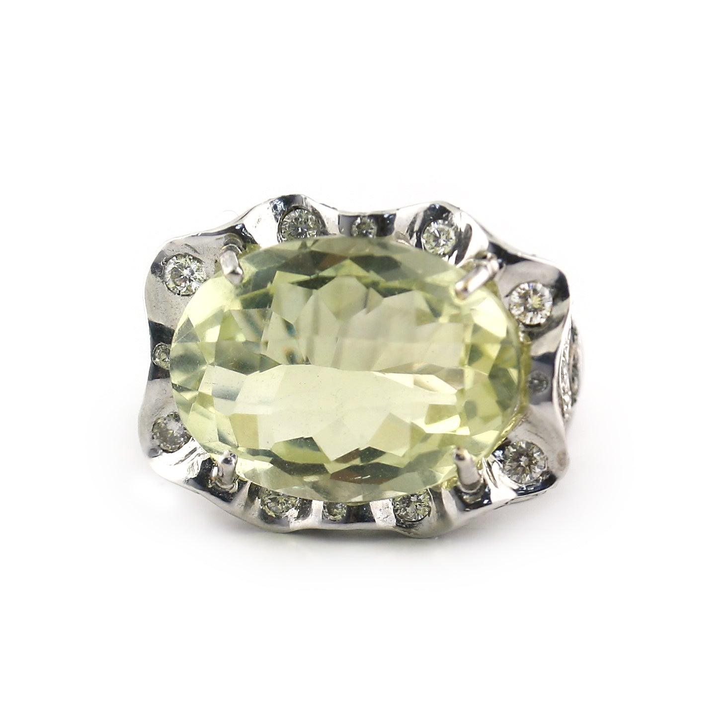 Prasiolite and Diamonds ring White Gold - Thenetjeweler