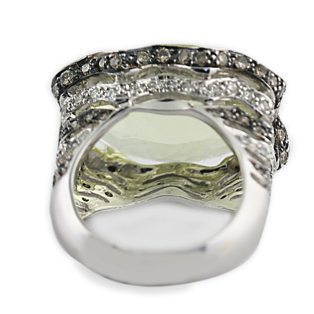 Prasiolite and Diamonds ring White Gold - Thenetjeweler
