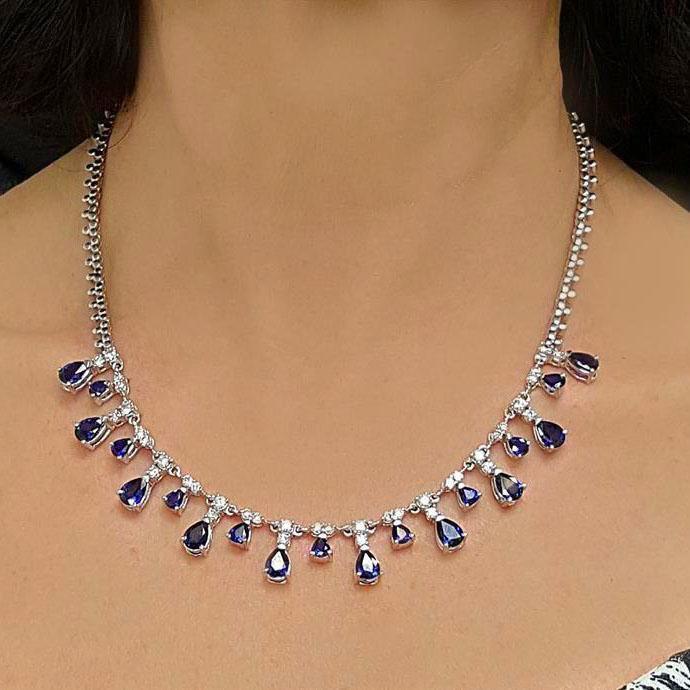 Blue Sapphire and Diamond Necklace - Thenetjeweler