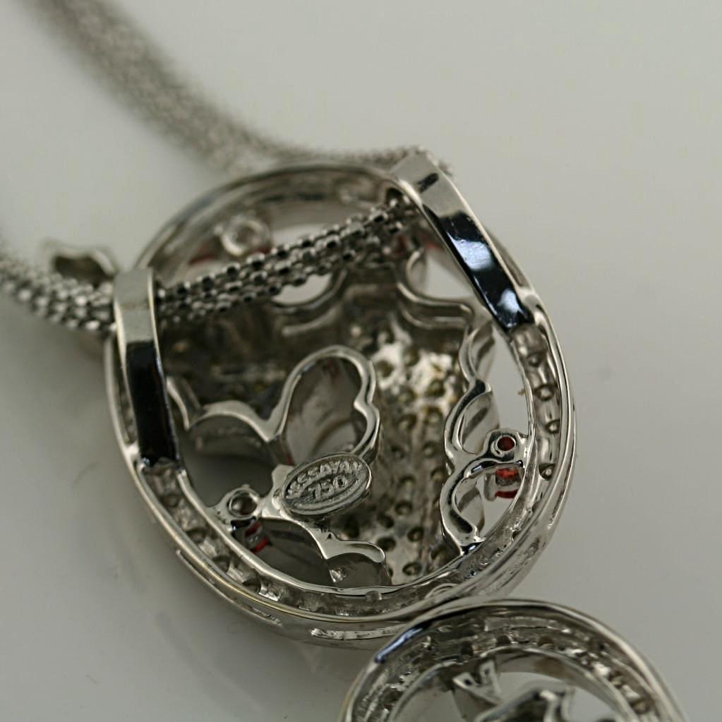 Red Sapphire White and Champagne Diamonds Pendant Necklace 18k White Gold - Thenetjeweler