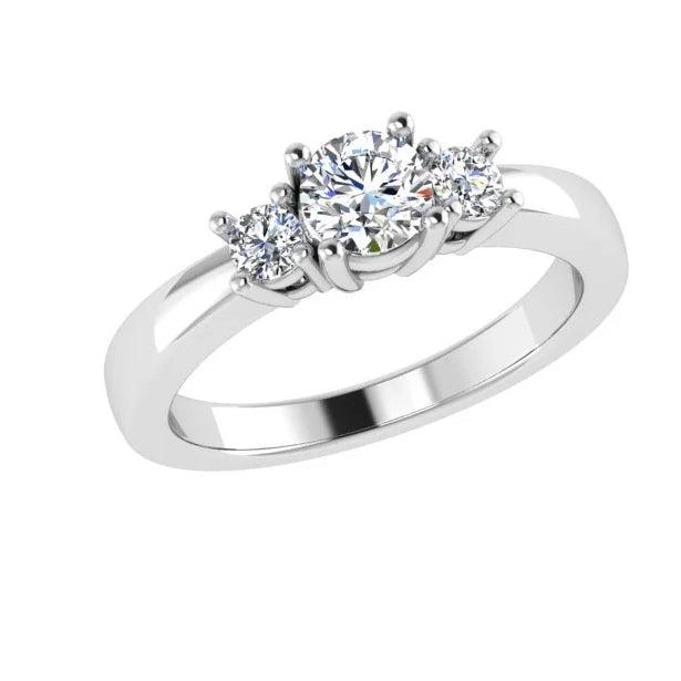 Round Cut Diamond Three Stone Engagement Ring 18K Gold (0.18 ct.t.w). - Thenetjeweler