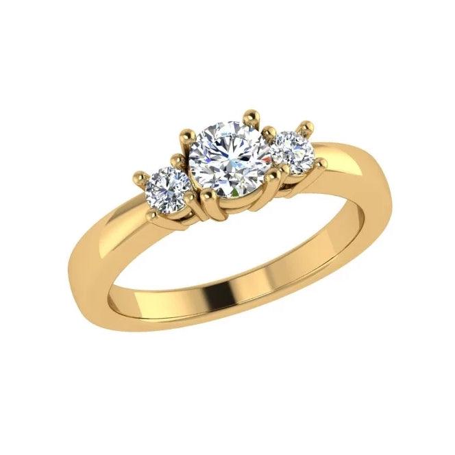 Round Cut Diamond Three Stone Engagement Ring 18K Gold (0.18 ct.t.w). - Thenetjeweler