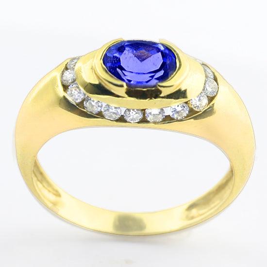Oval Tanzanite and Diamond Ring 14K Yellow Gold - Thenetjeweler