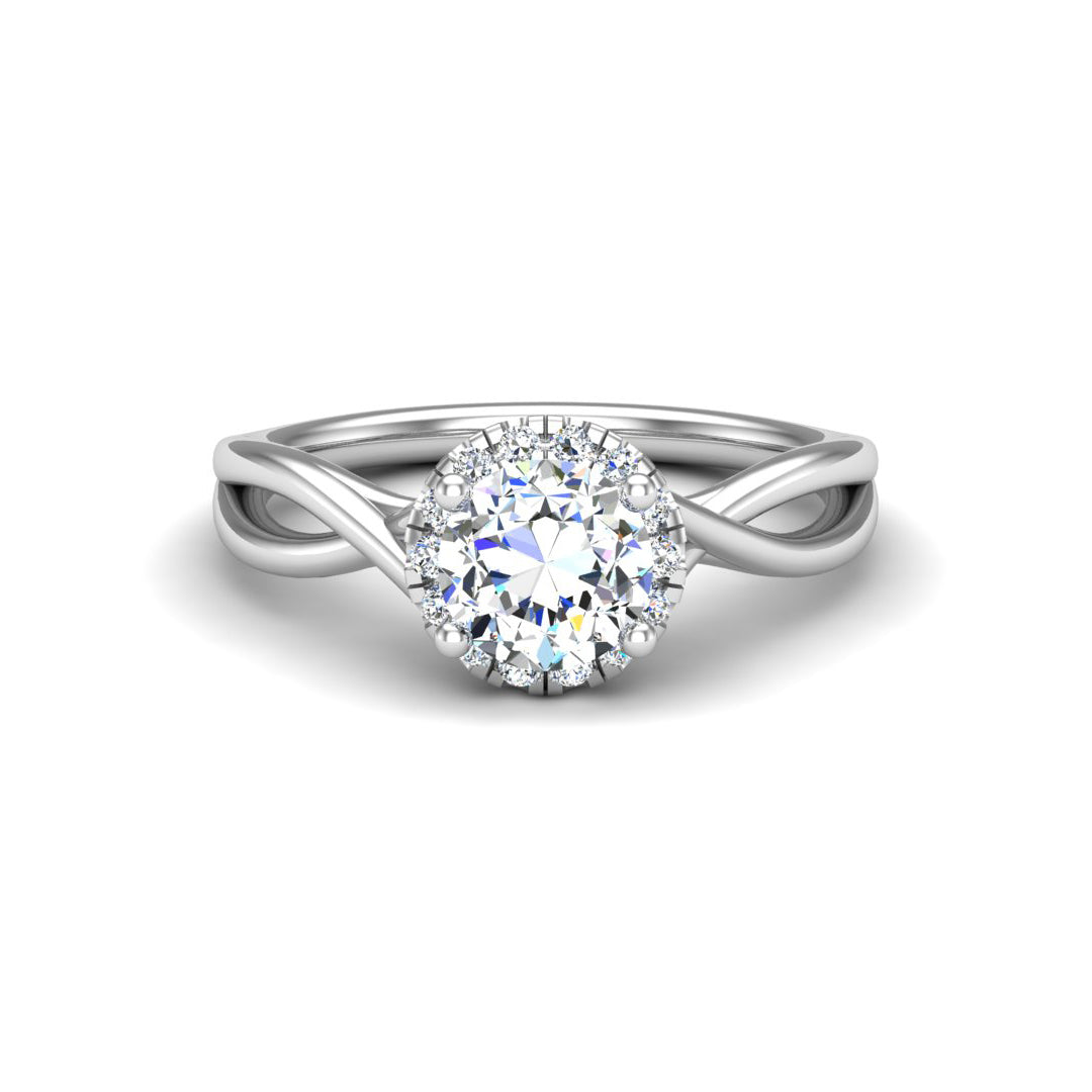 Diamond Halo Engagement Ring With Twist Band - Thenetjeweler