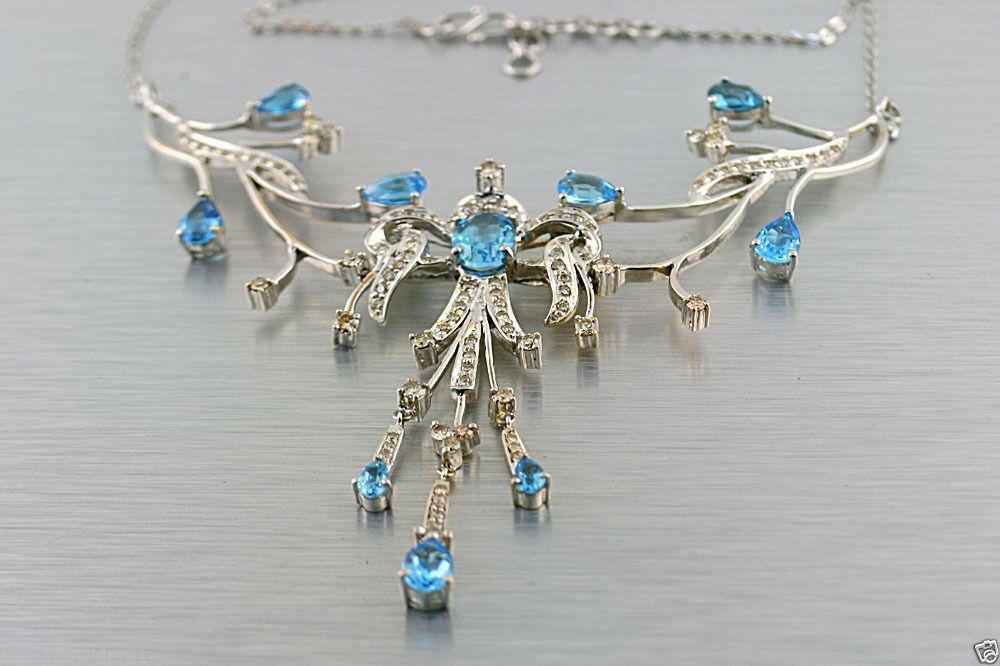 WHITE GOLD BLUE TOPAZ CHAMPAGNE DIAMOND NECKLACE