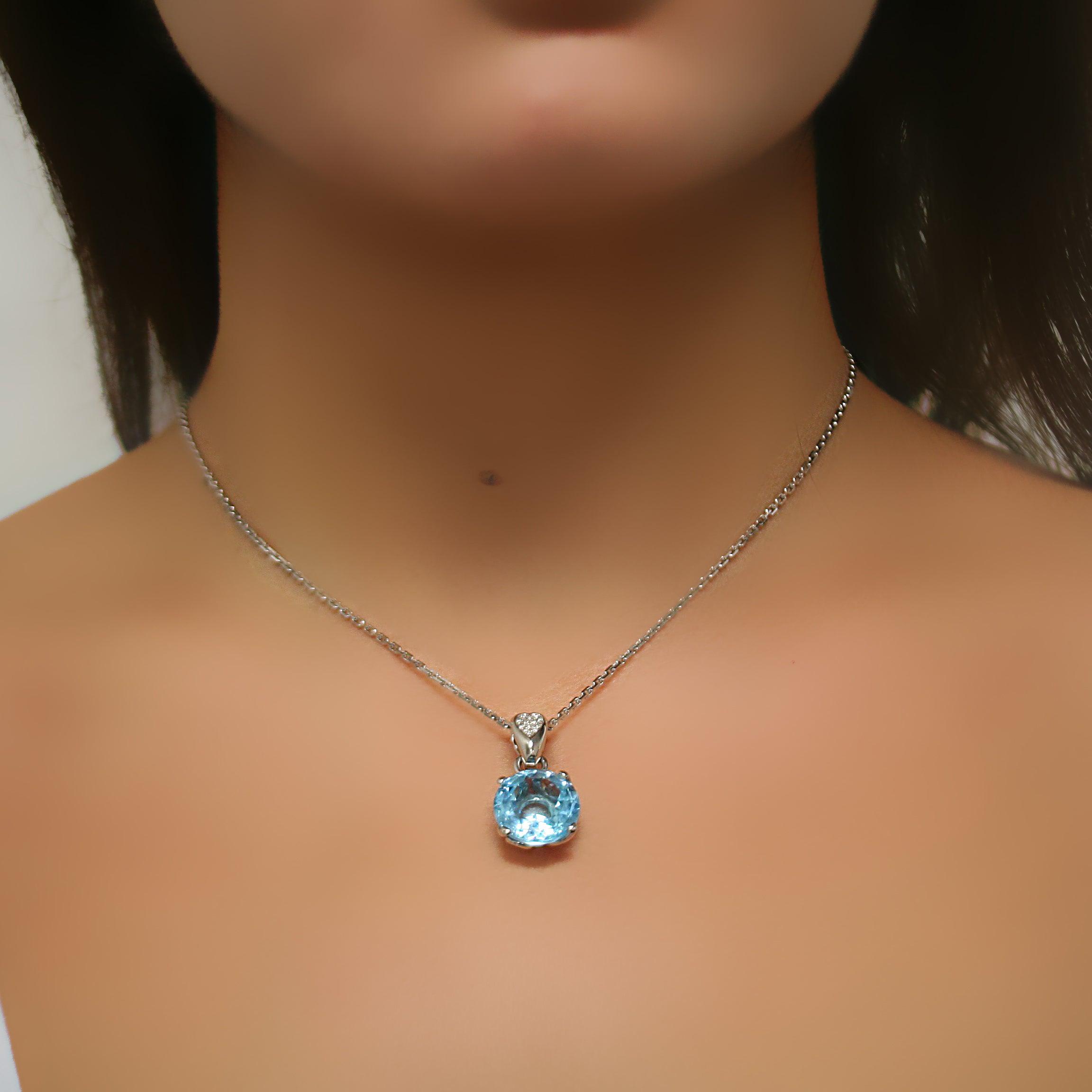 Blue Topaz Diamond Heart Necklace - Thenetjeweler