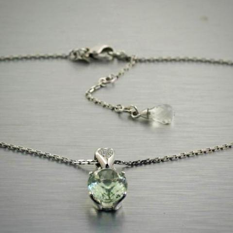 Prasiolite Diamond Pendant 14K White Gold Necklace - Thenetjeweler