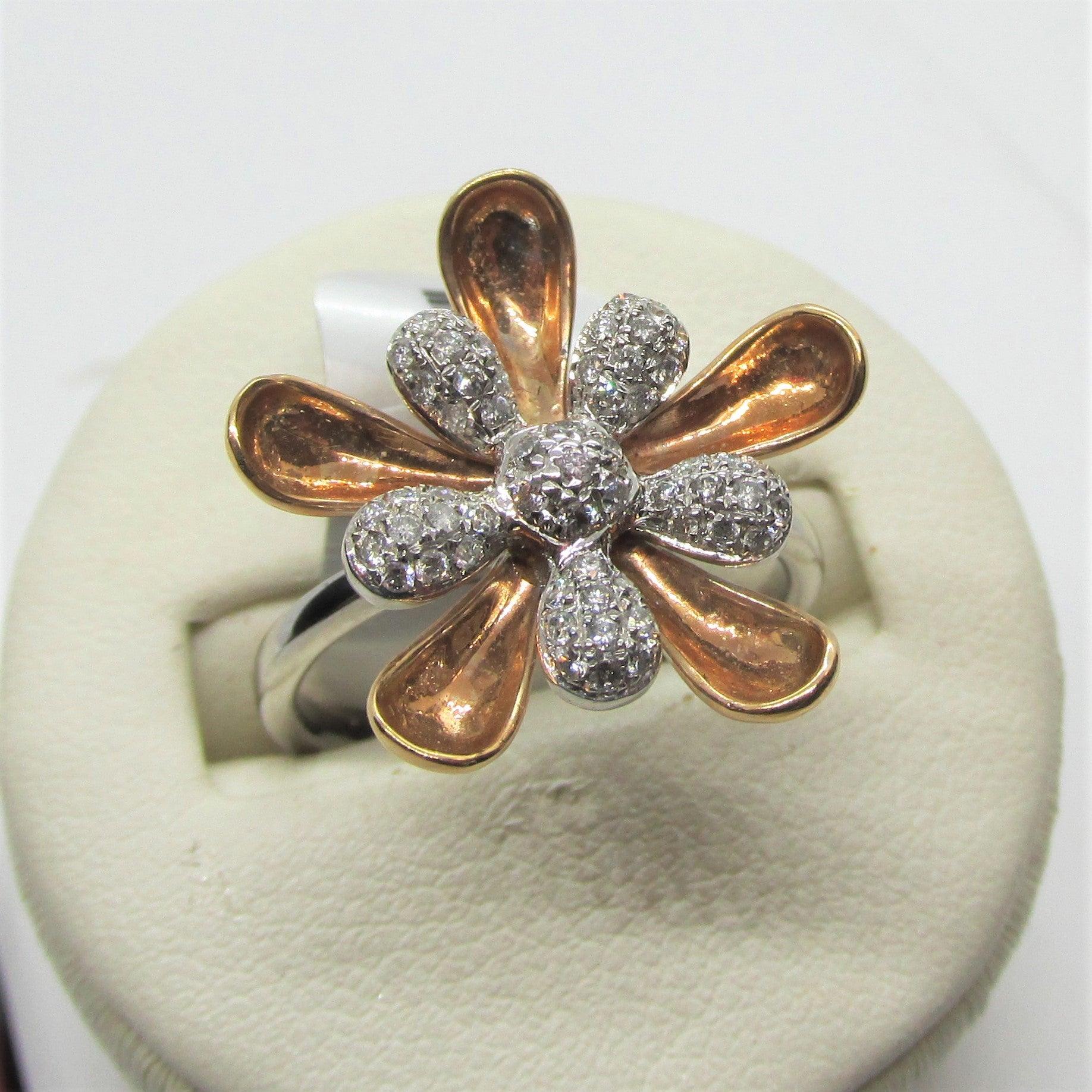 14K Gold and Diamond Flower Ring - Thenetjeweler