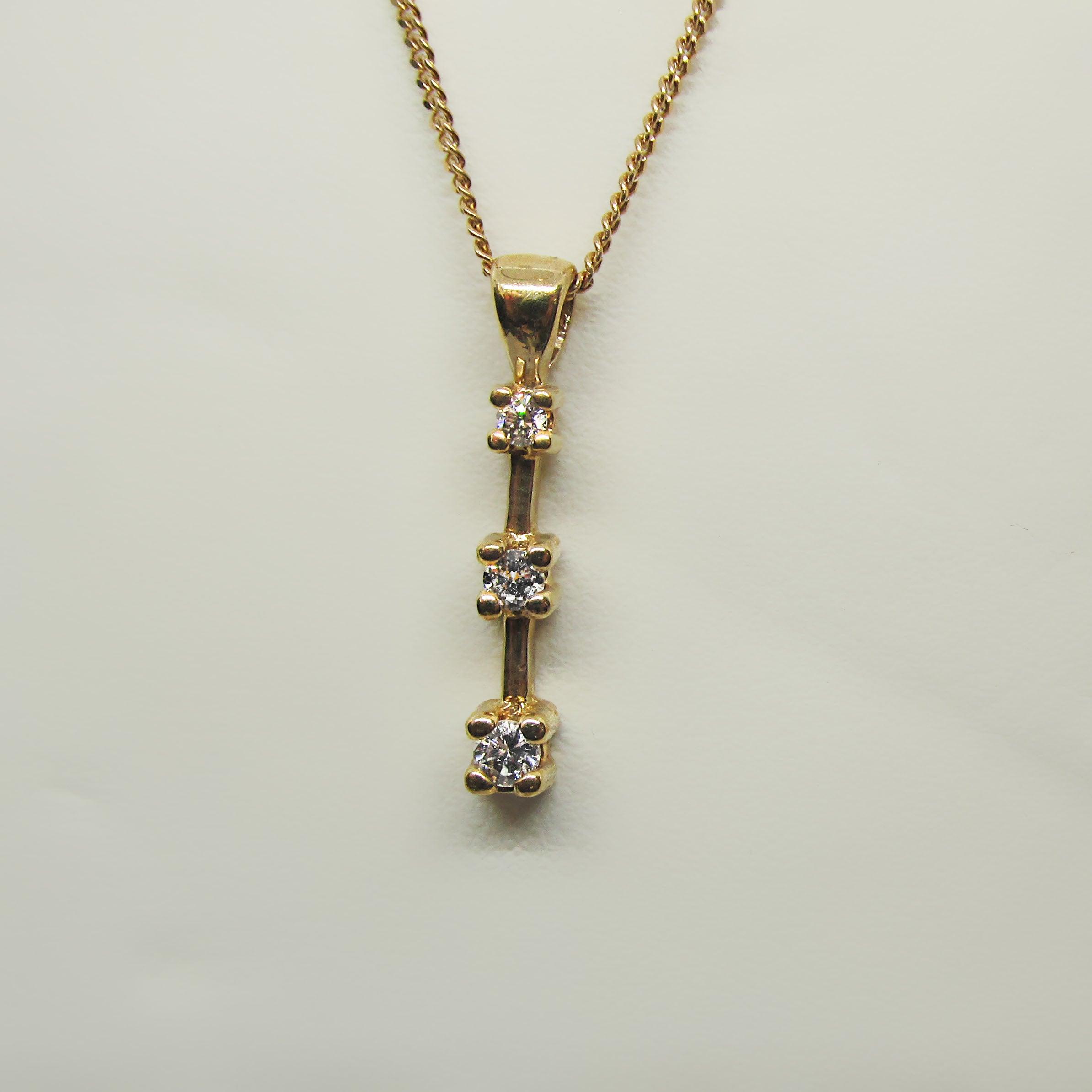 Three Stone Diamond Bar Necklace - Thenetjeweler