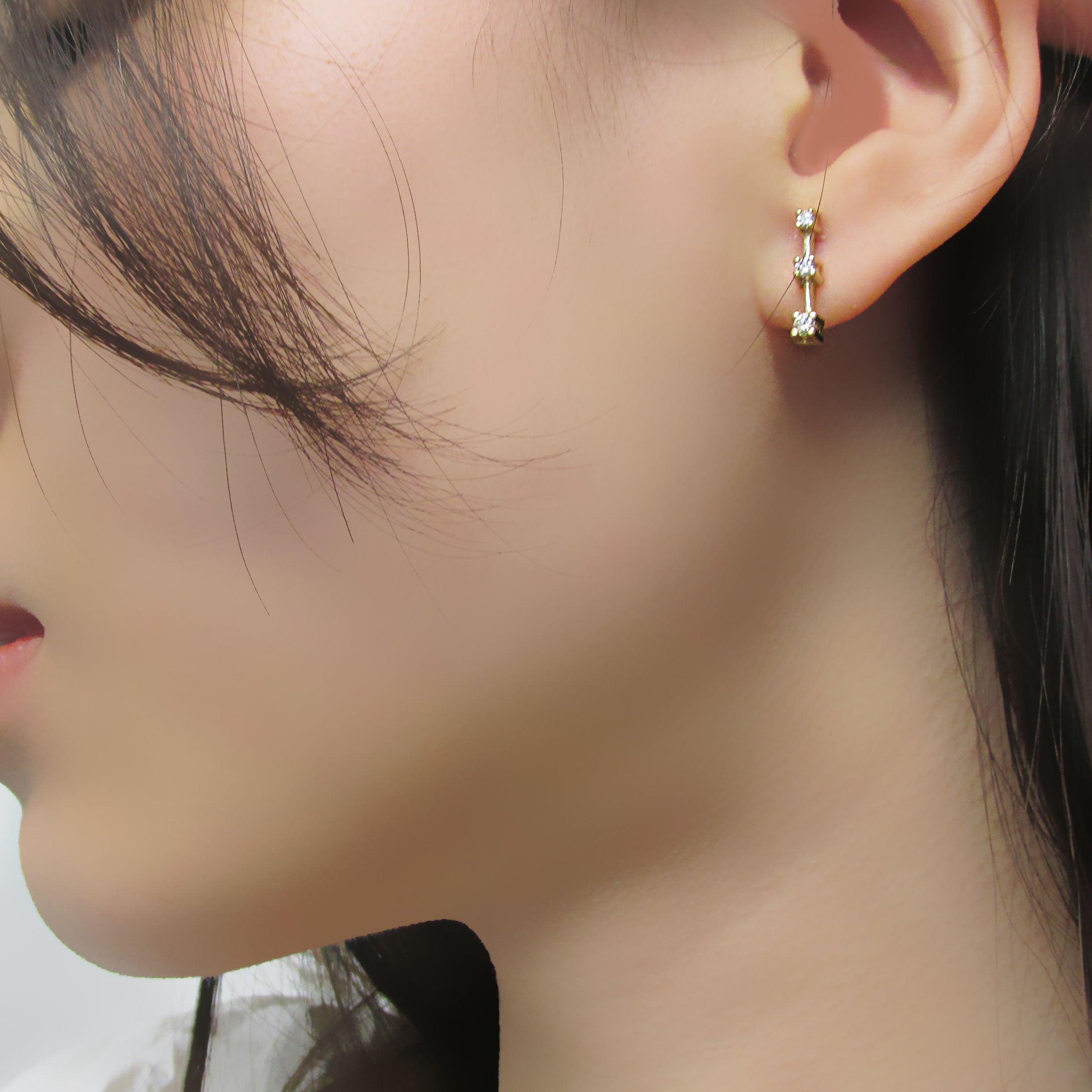 Three Stone Diamond Bar Earrings - Thenetjeweler