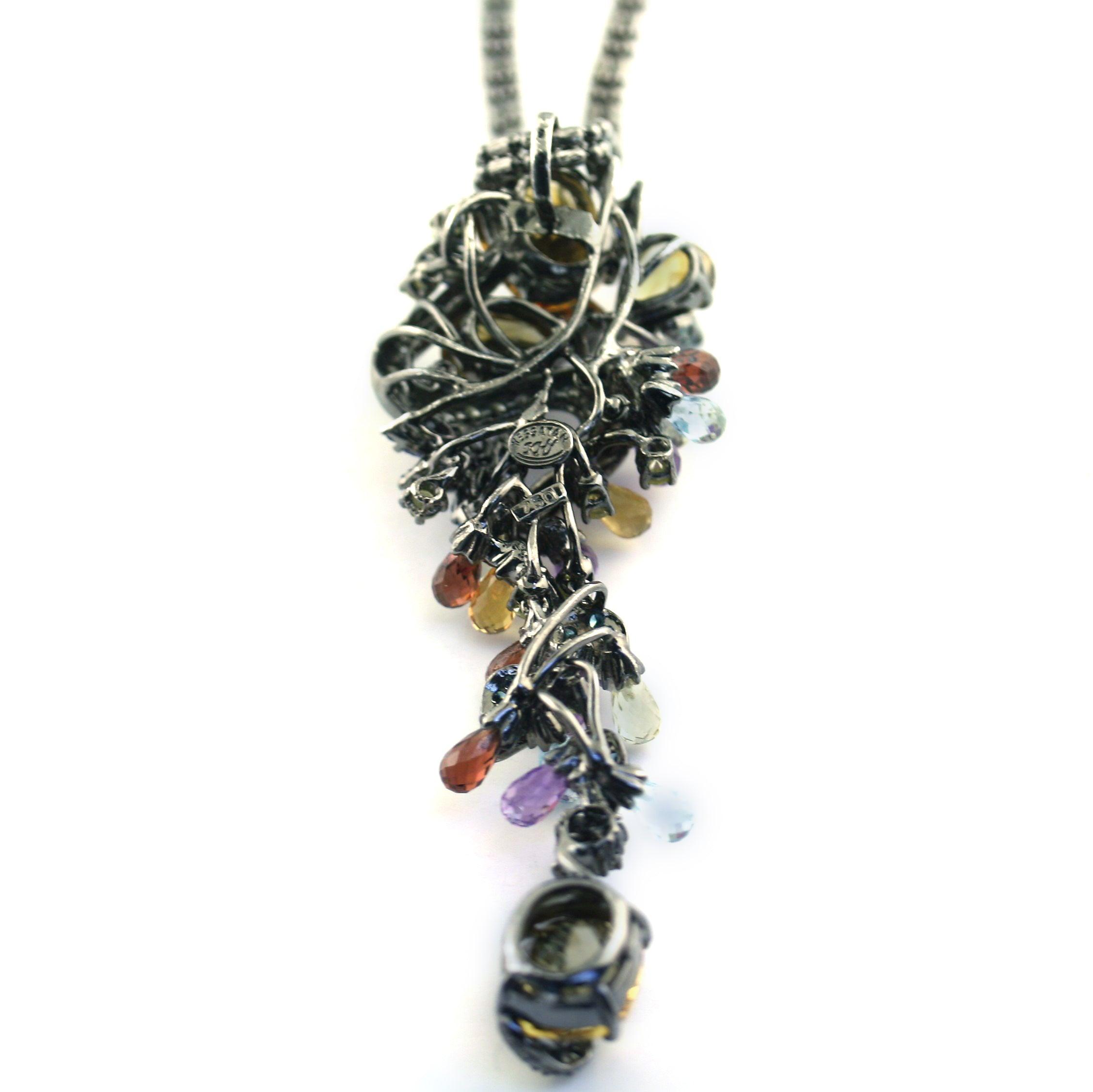 Multi-Gem and Diamond Pendant Necklace - Thenetjeweler