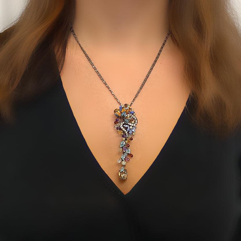 Multi-Gem and Diamond Pendant Necklace - Thenetjeweler