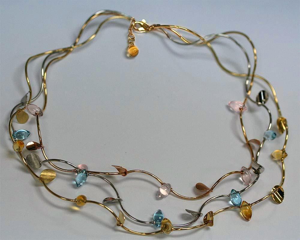 Topaz Citrine Pink Quartz Three Tone 14k Gold Necklace - Thenetjeweler