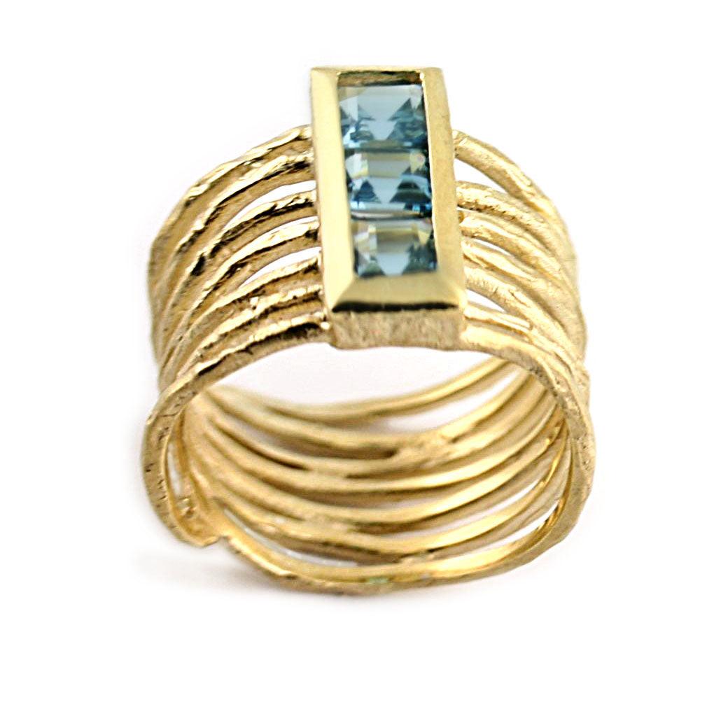 Blue Topaz Multi Row Textured Ring - Thenetjeweler