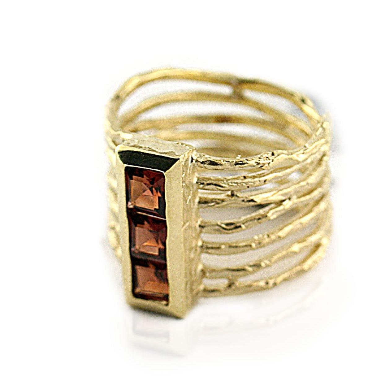 Garnet Wide Band Ring Yellow Gold - Thenetjeweler