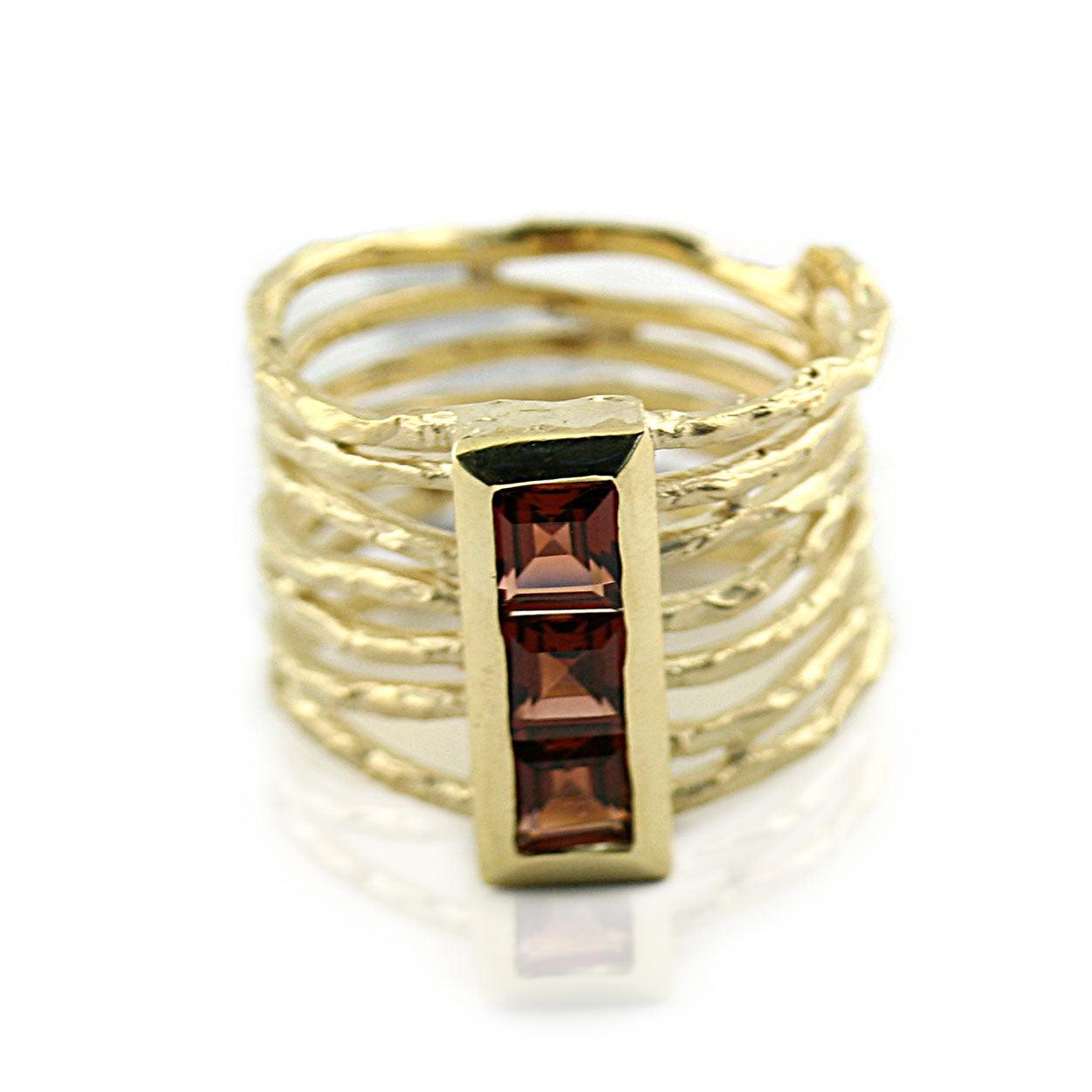 Garnet Wide Band Ring Yellow Gold - Thenetjeweler