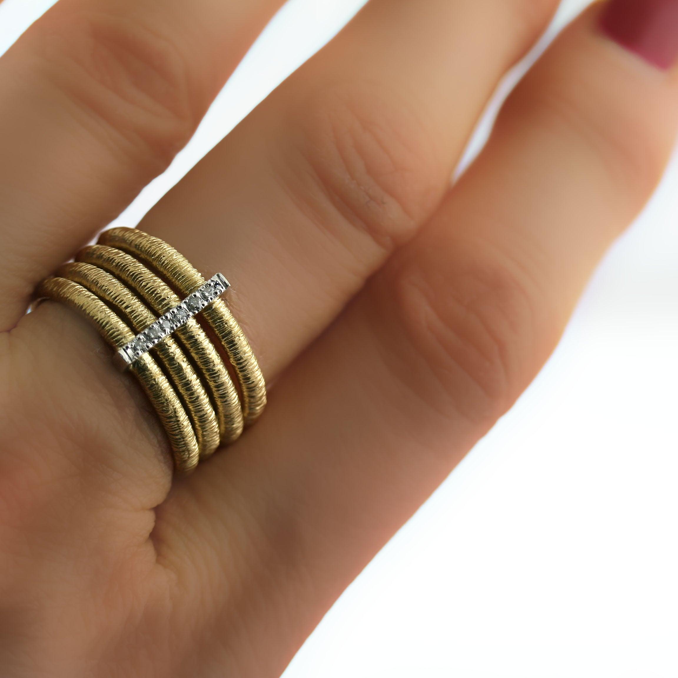Diamond Multi Row Textured Ring - Thenetjeweler