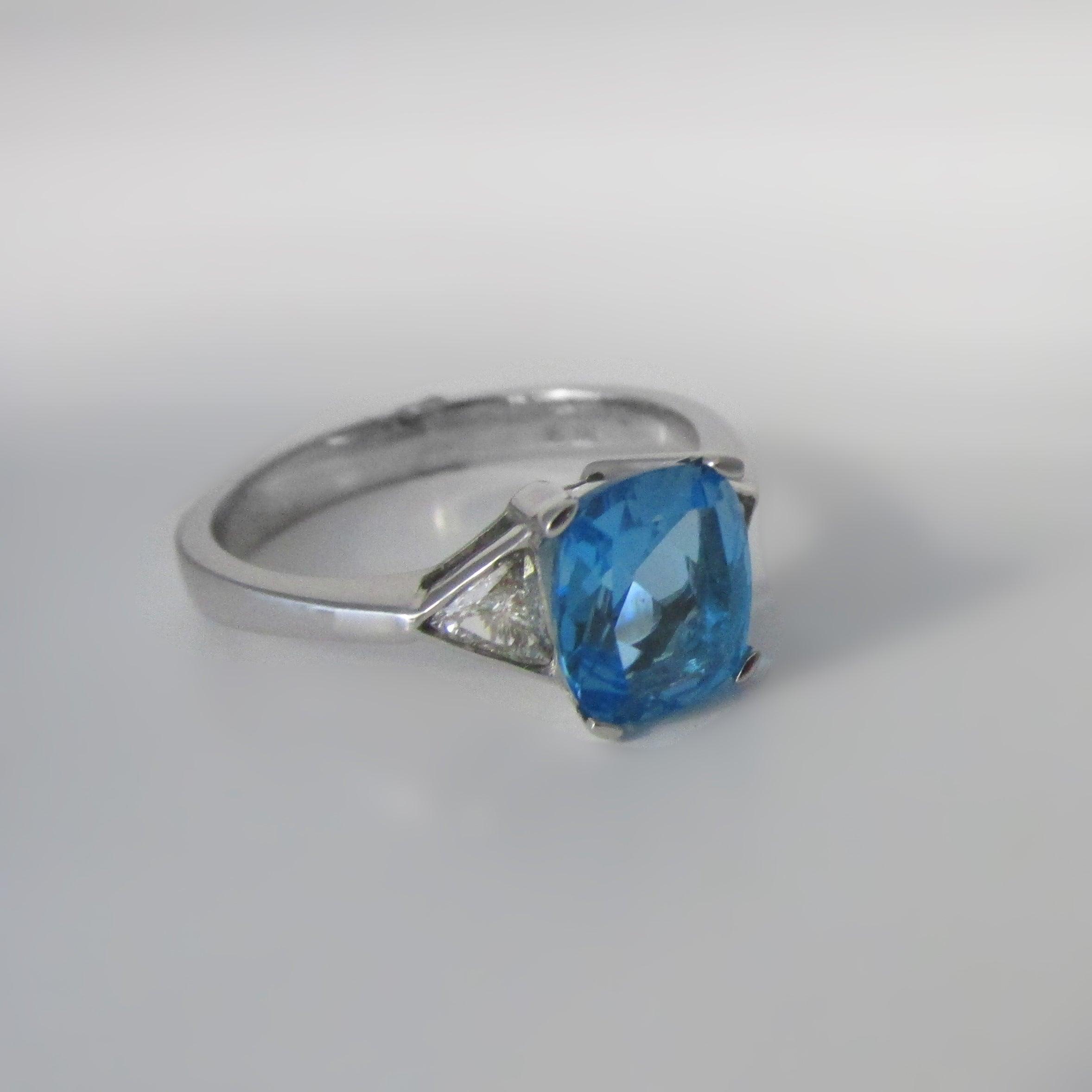 Blue Topaz Diamond Ring 14K White Gold - Thenetjeweler