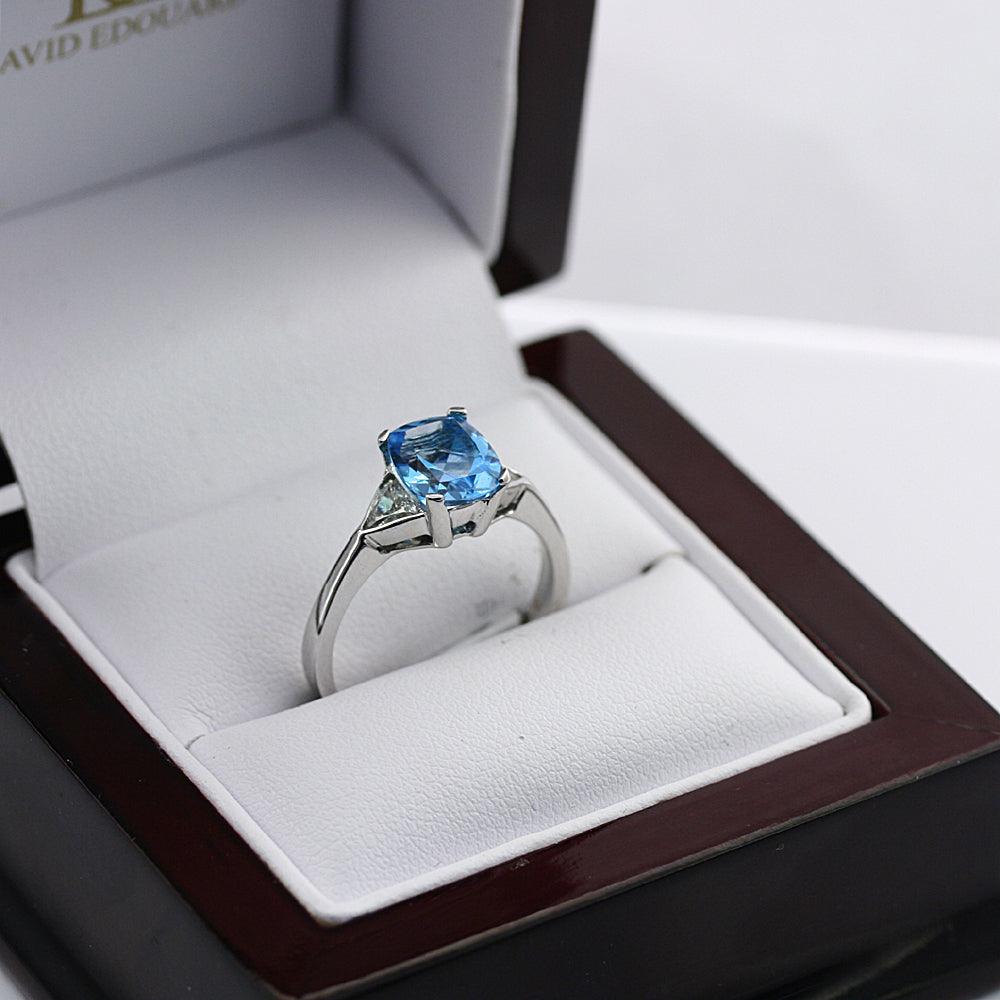 Blue Topaz Diamond Ring 14K White Gold - Thenetjeweler