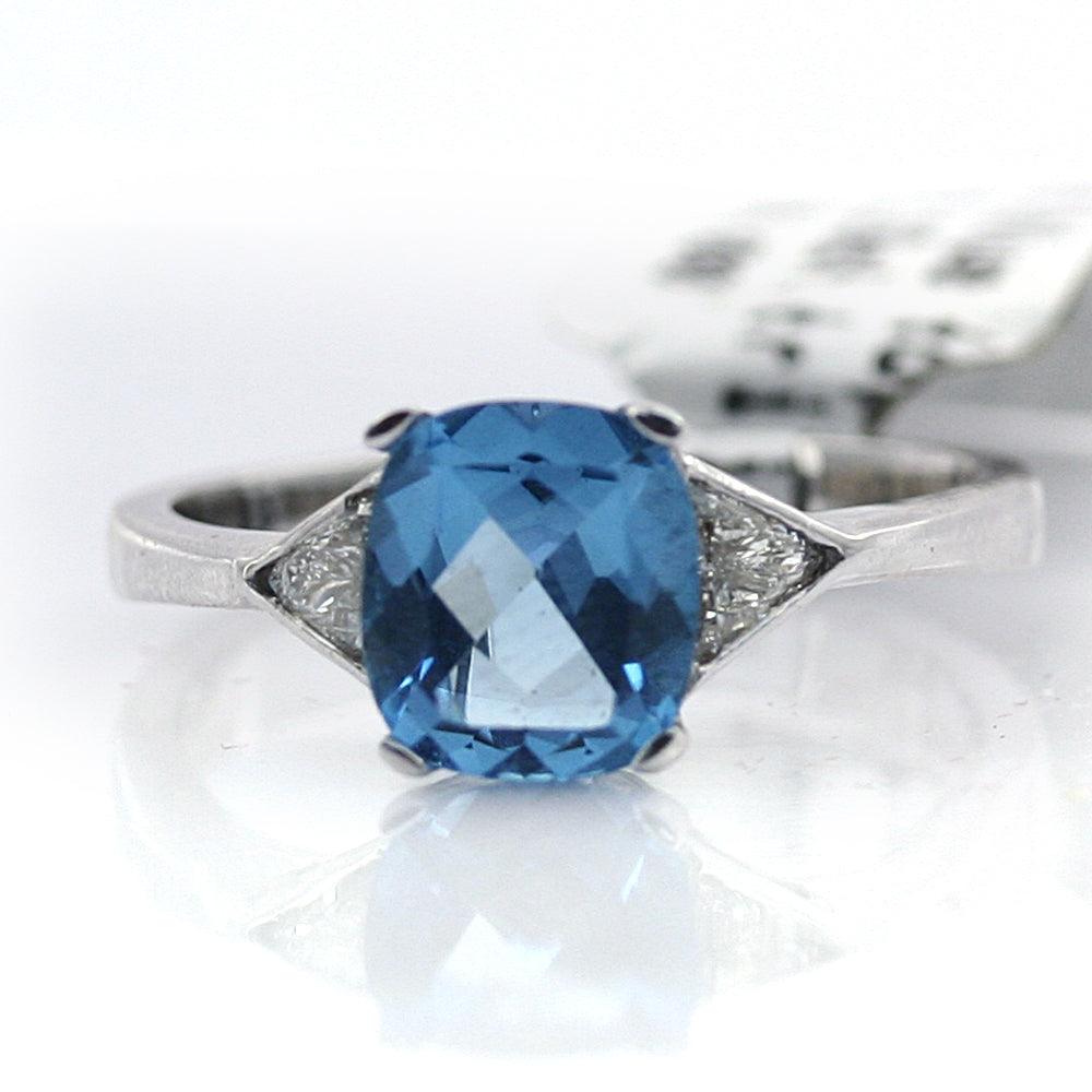 Blue Topaz Diamond Ring 14K White Gold - Thenetjeweler