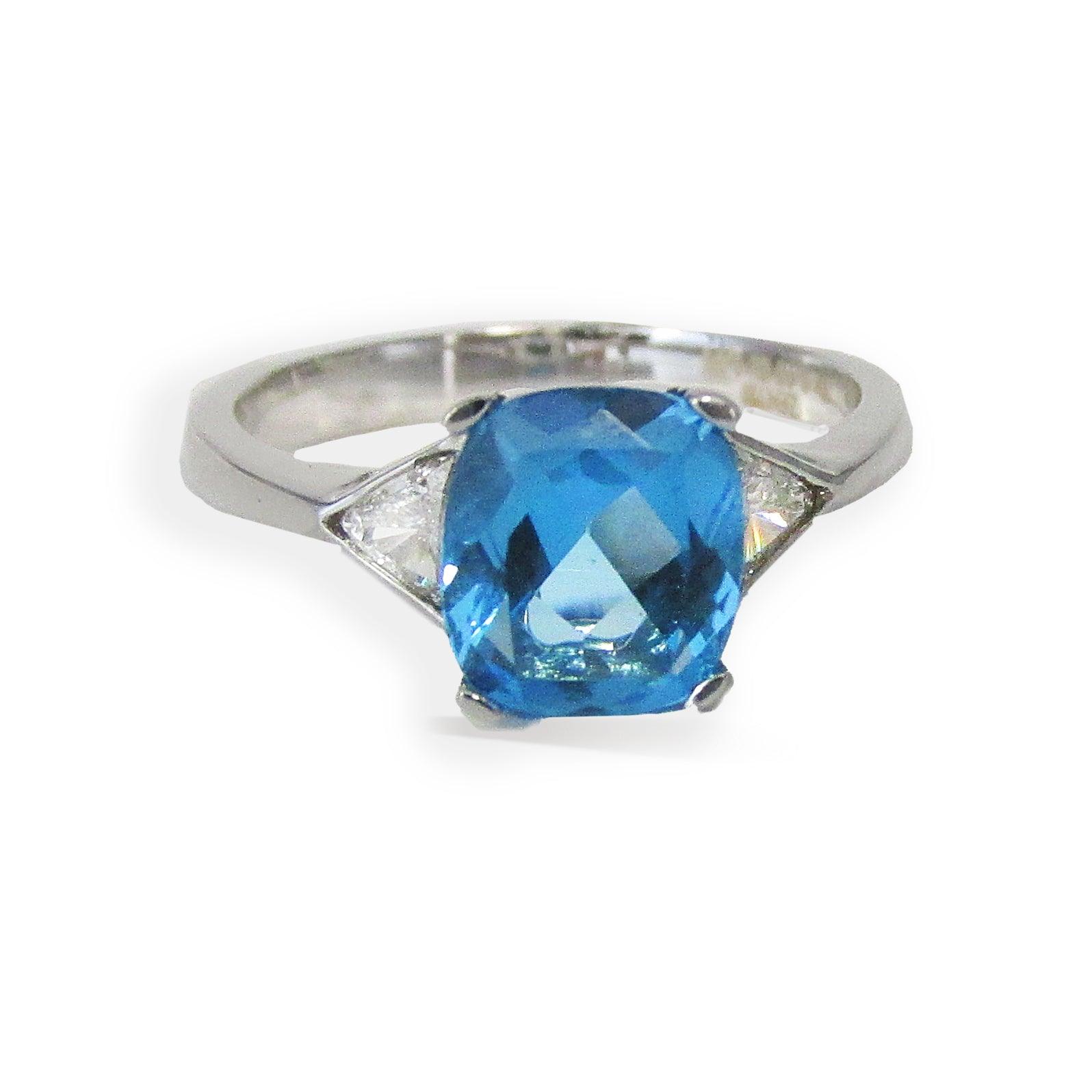 Blue Topaz Diamond Ring 14K White Gold - Thenetjeweler