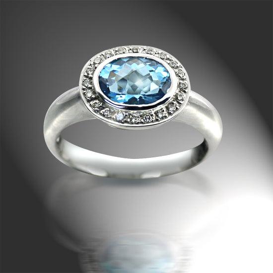 Oval Blue Topaz Ring with Diamonds - Thenetjeweler