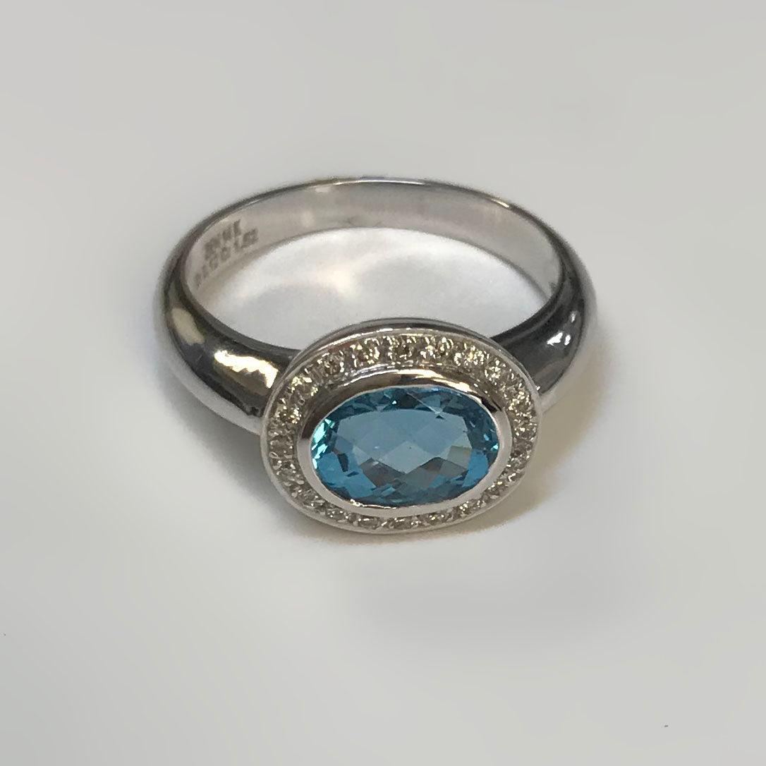 Oval Blue Topaz Ring with Diamonds - Thenetjeweler