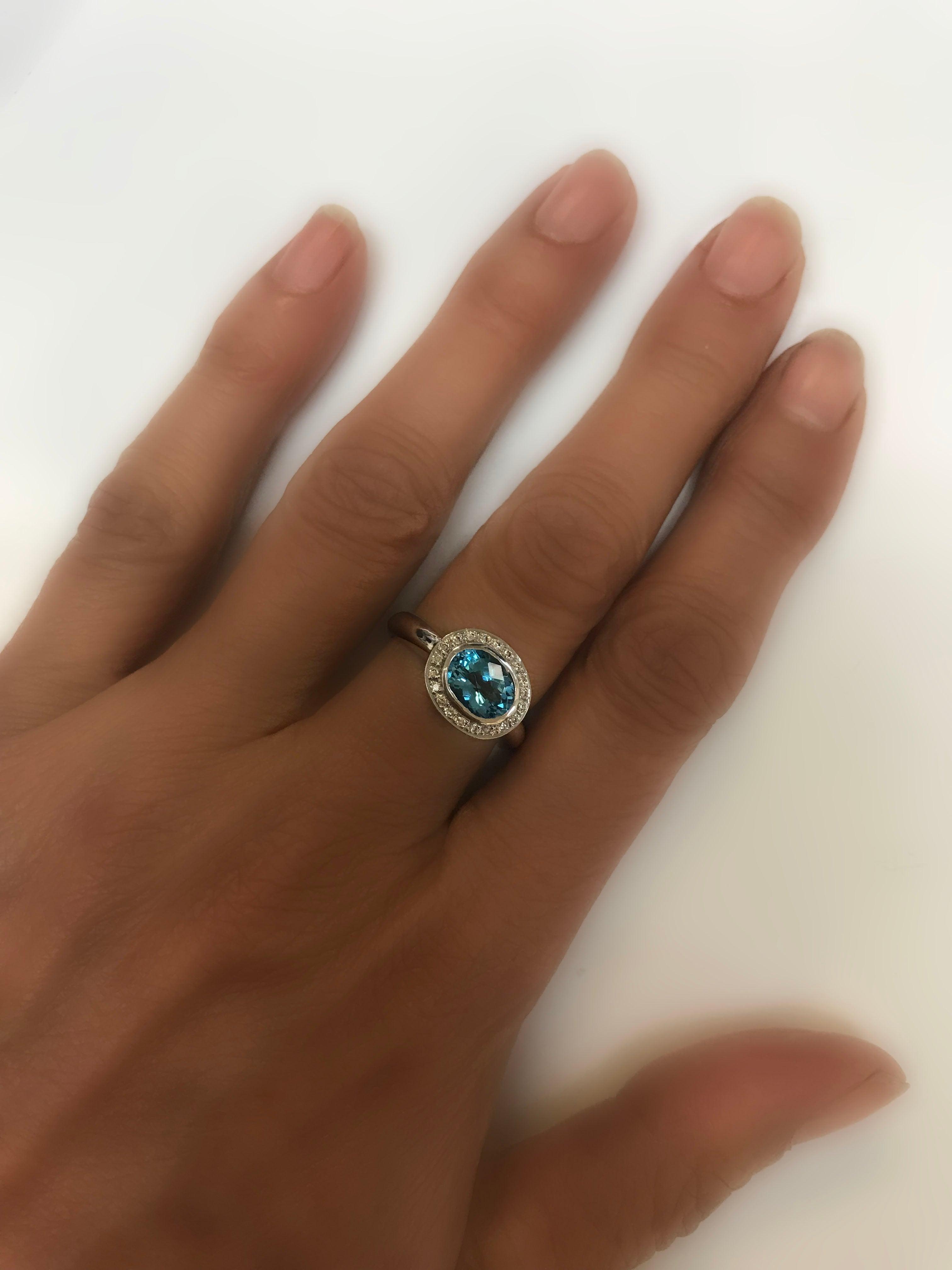 Oval Blue Topaz Ring with Diamonds - Thenetjeweler