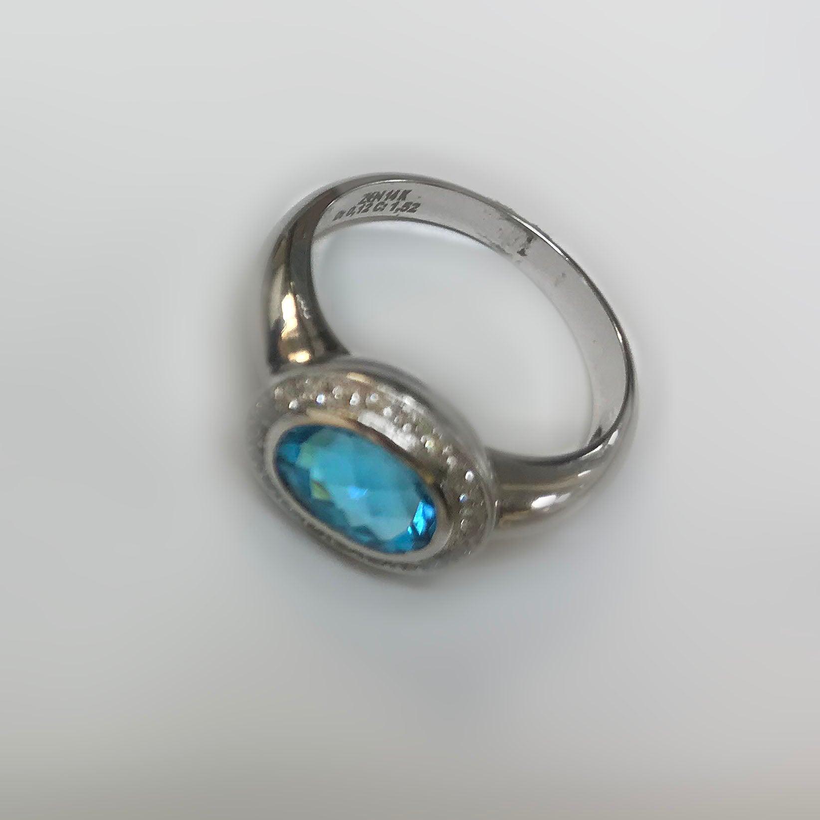 Oval Blue Topaz Ring with Diamonds - Thenetjeweler