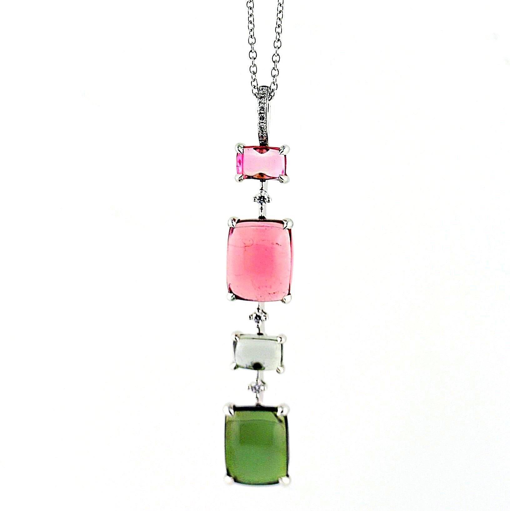 Tourmaline and Diamond Drop Pendant Necklace 18 White Gold - Thenetjeweler