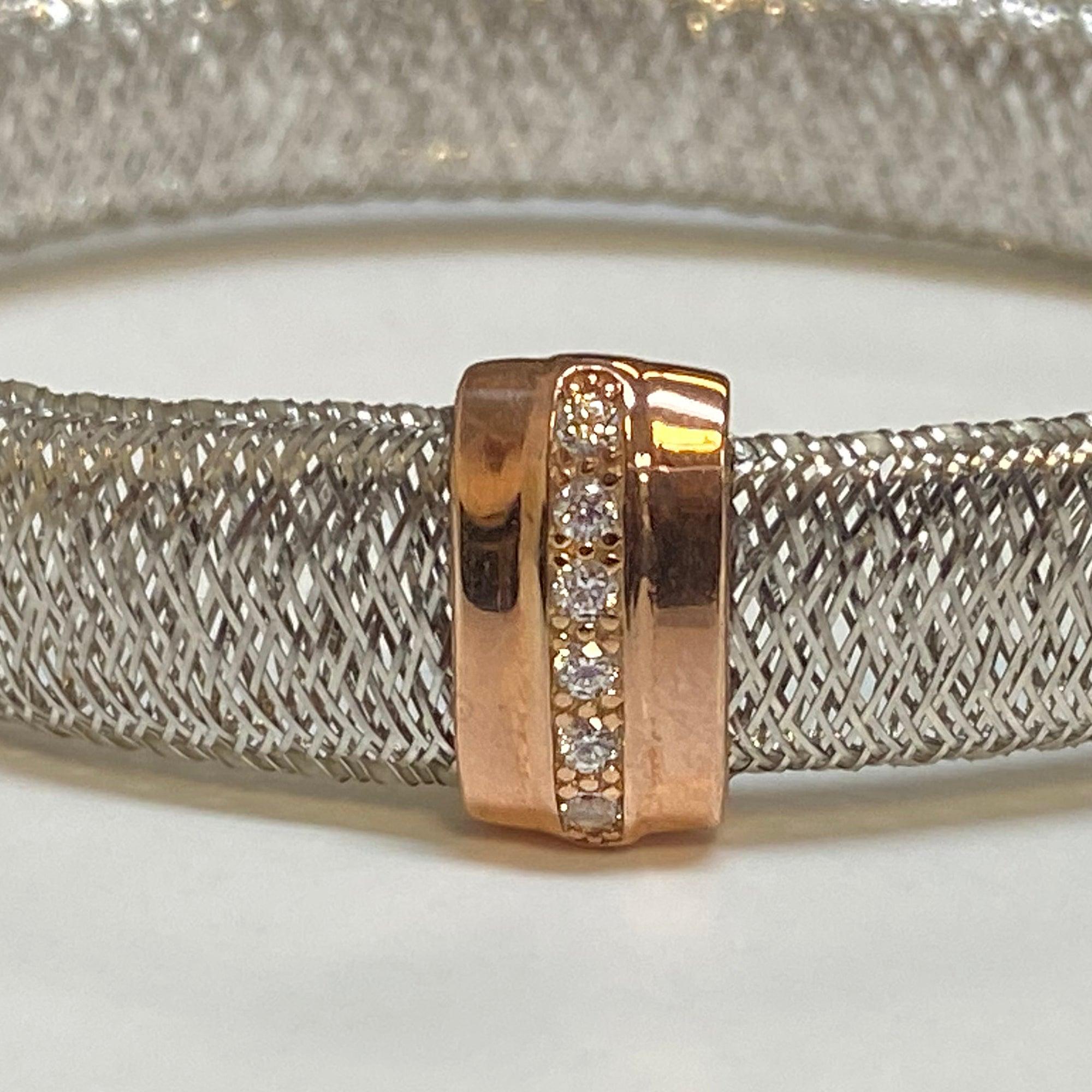 Italian Bracelet Silver Two-Color Mesh - Thenetjeweler