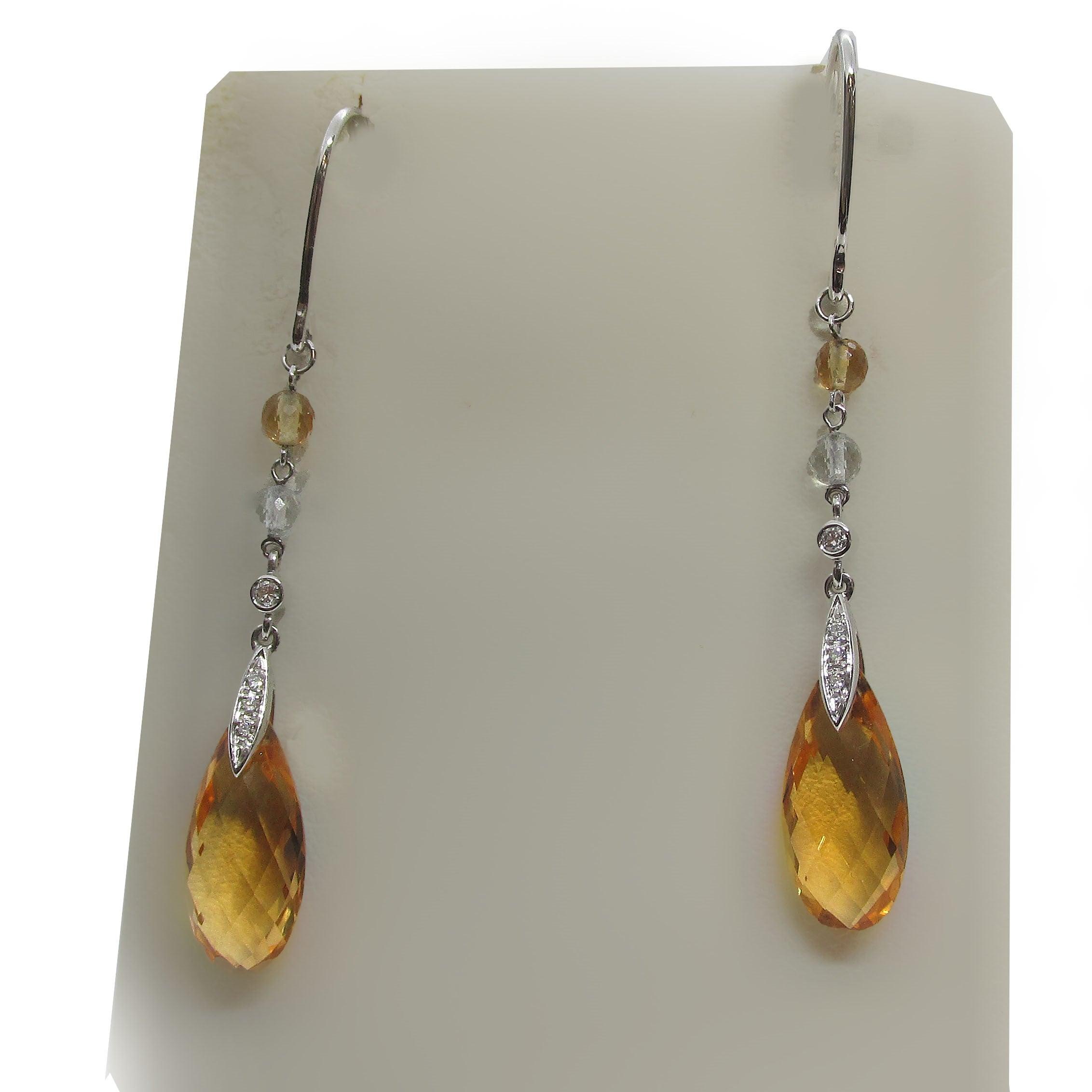Citrine and Diamond Drop Earrings - Thenetjeweler