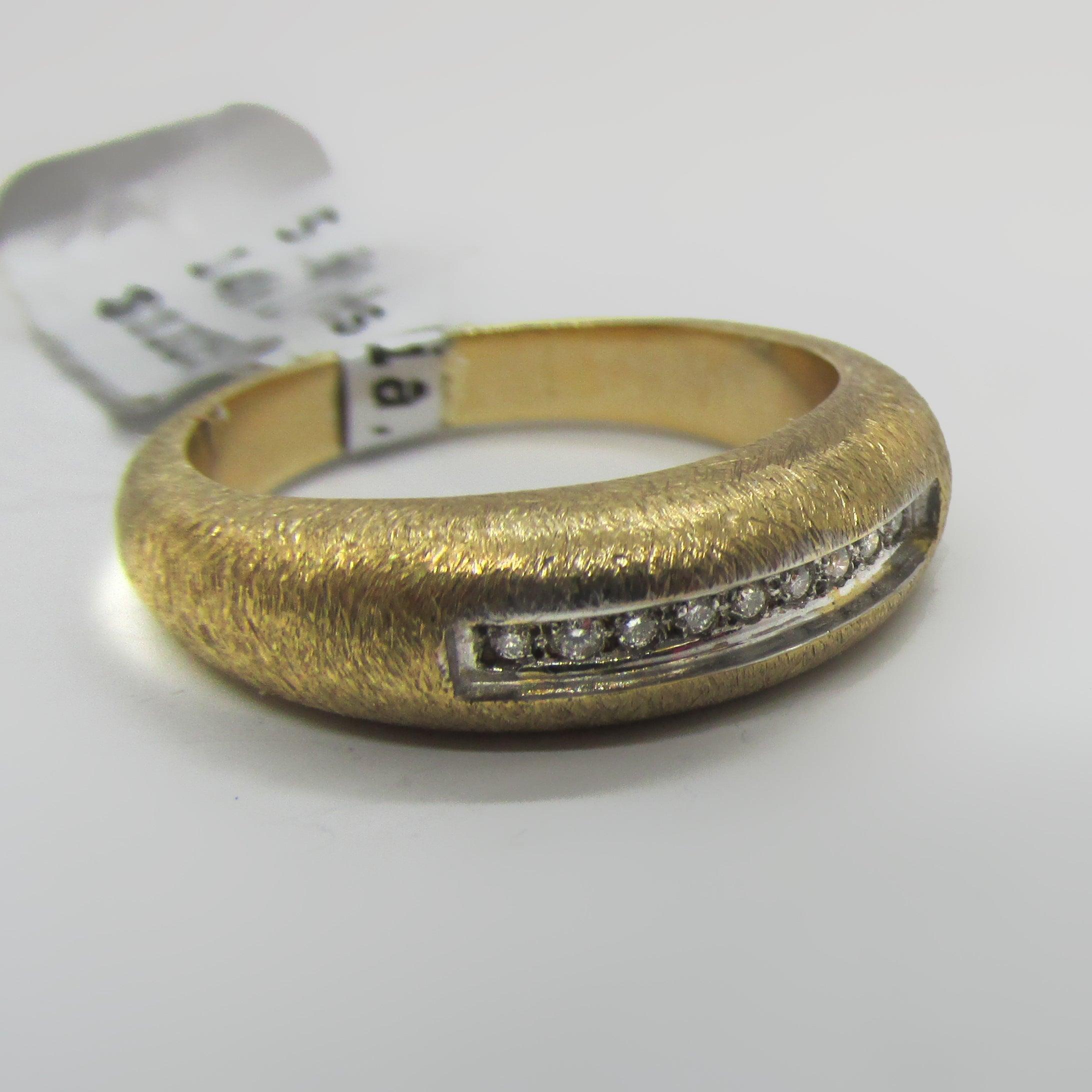 Textured Gold Band With Diamonds - Thenetjeweler