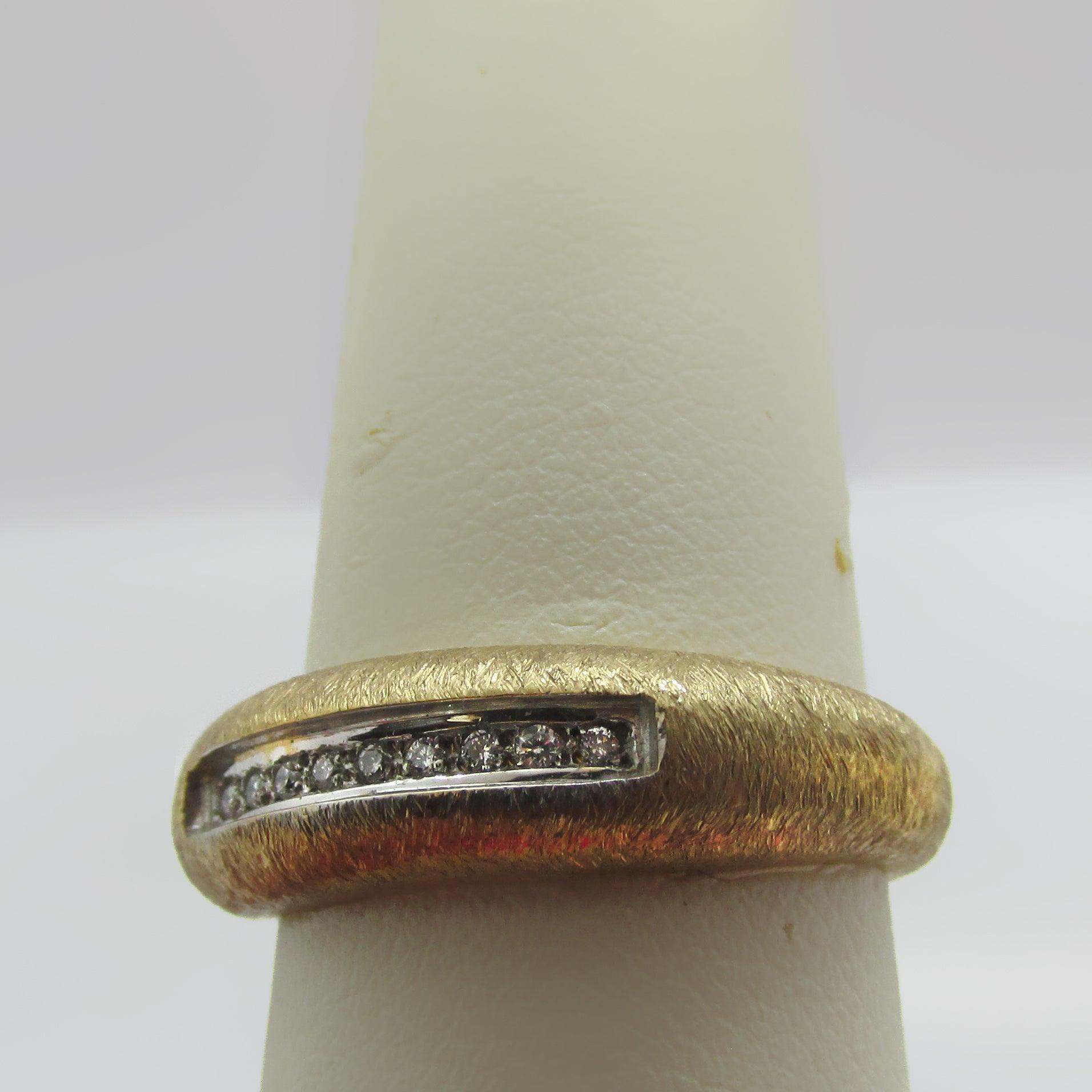 Textured Gold Band With Diamonds - Thenetjeweler
