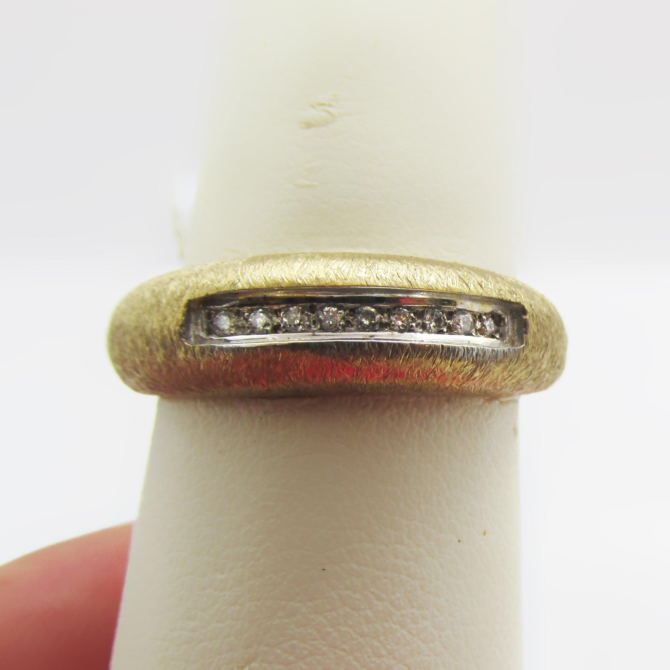 Textured Gold Band With Diamonds - Thenetjeweler