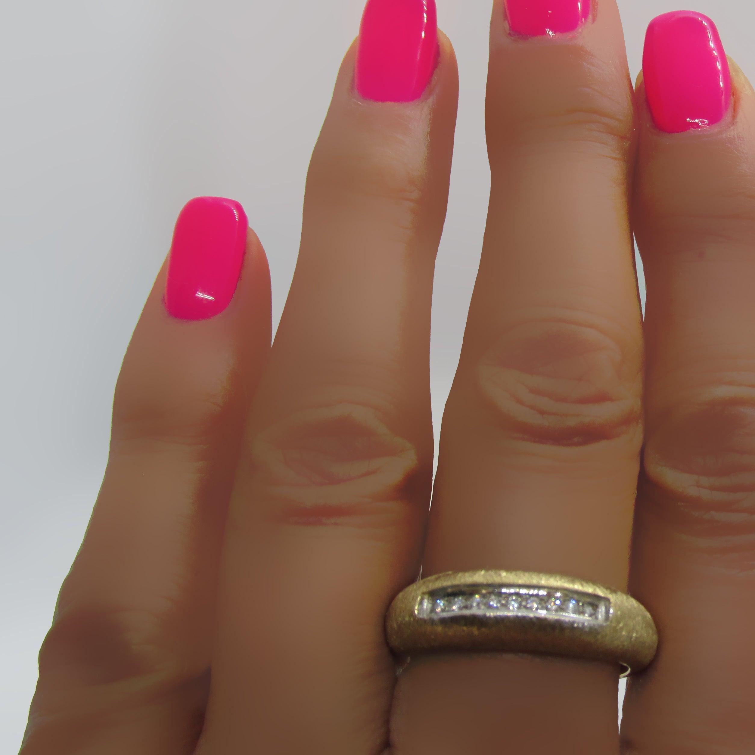 Textured Gold Band With Diamonds - Thenetjeweler