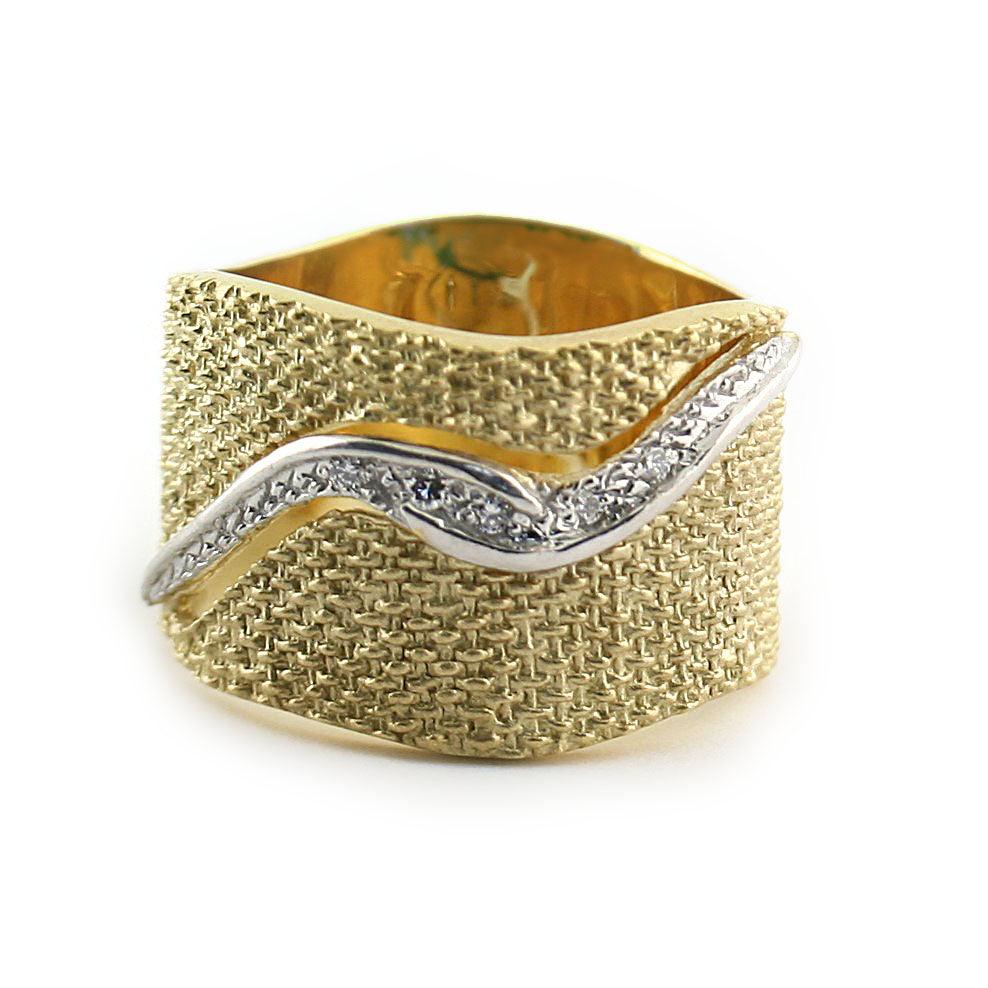 Textured Gold Band With Diamonds - Thenetjeweler