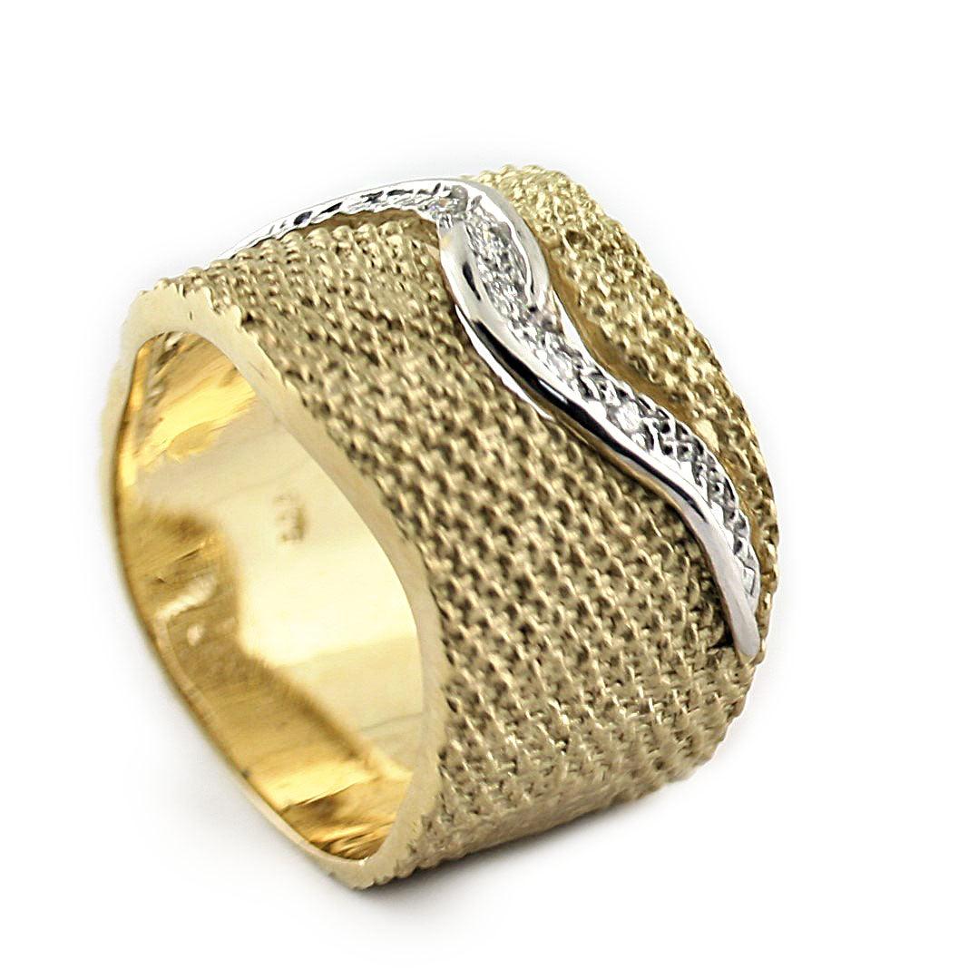Textured Gold Band With Diamonds - Thenetjeweler