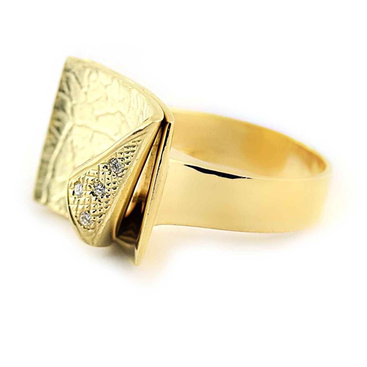 14K Yellow Gold Diamond Textured Cocktail Ring - Thenetjeweler